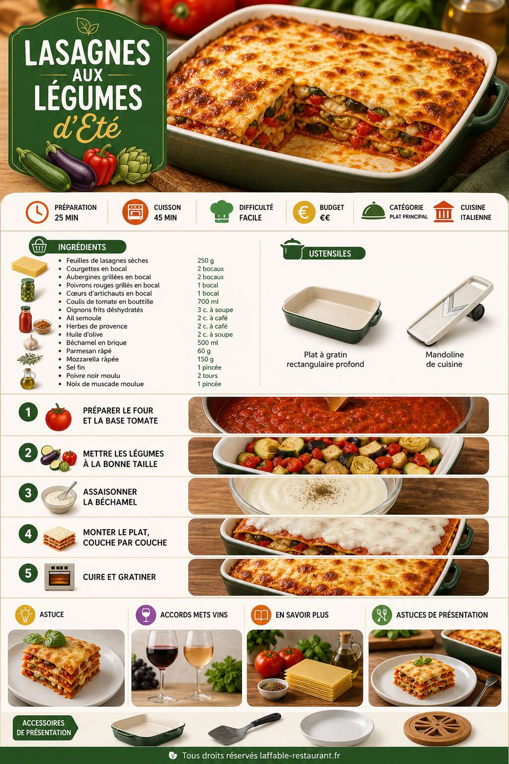 Fiche recette Recette Lasagnes aux Légumes d'Été Fiche recette Recette Lasagnes aux Légumes d'Été
