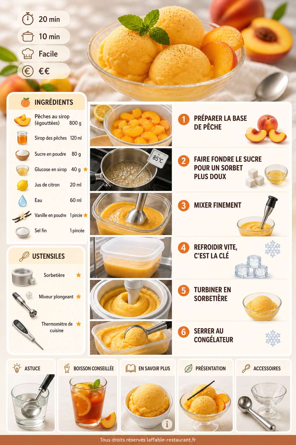 Fiche recette Recette de sorbet à la pêche maison Fiche recette Recette de sorbet à la pêche maison
