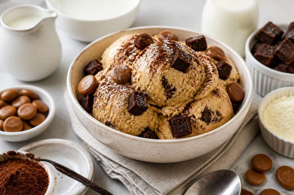 Recette de glace au Dulcey avec éclats de brownie