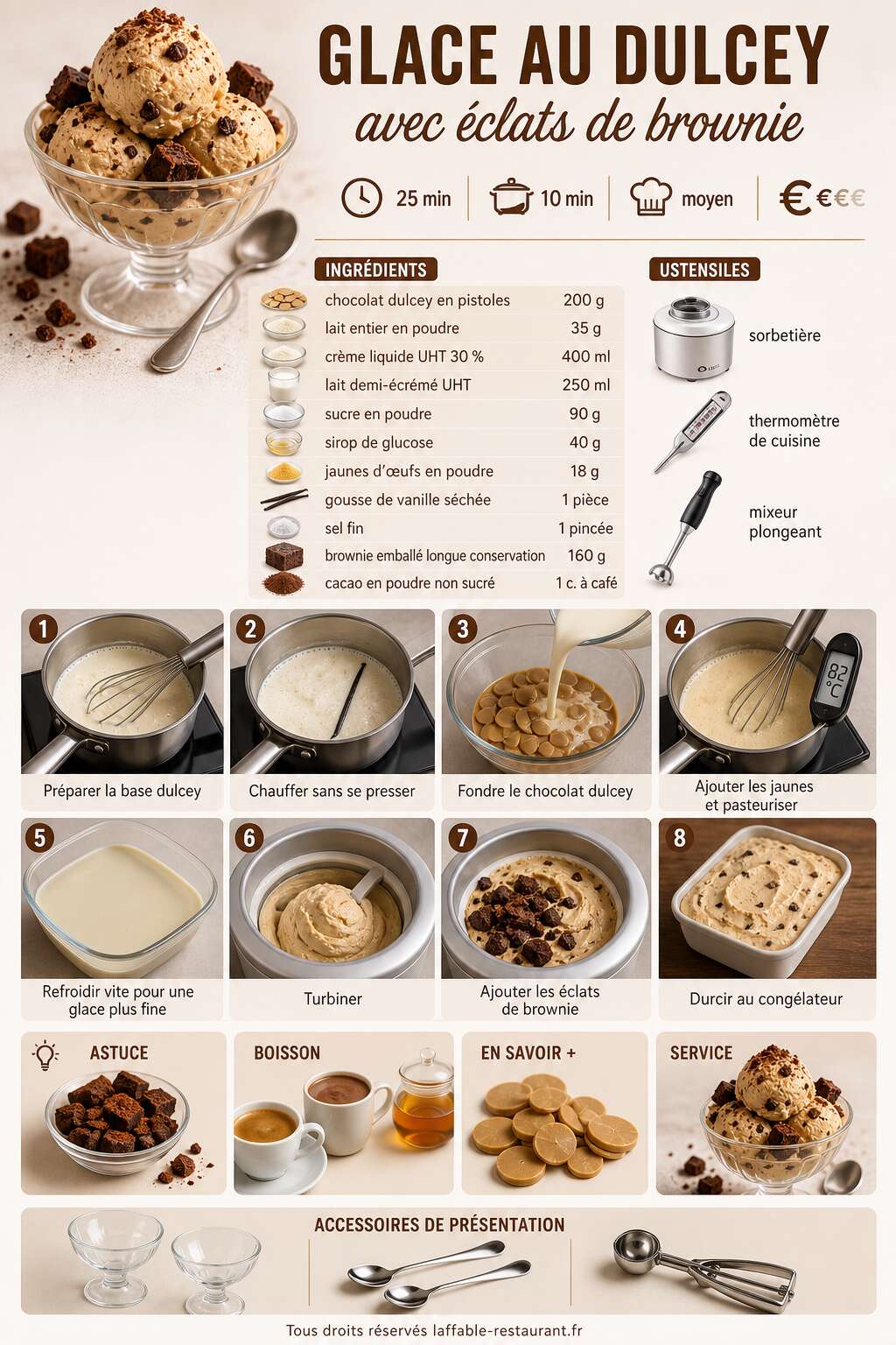 Fiche recette Recette de glace au Dulcey avec éclats de brownie Fiche recette Recette de glace au Dulcey avec éclats de brownie