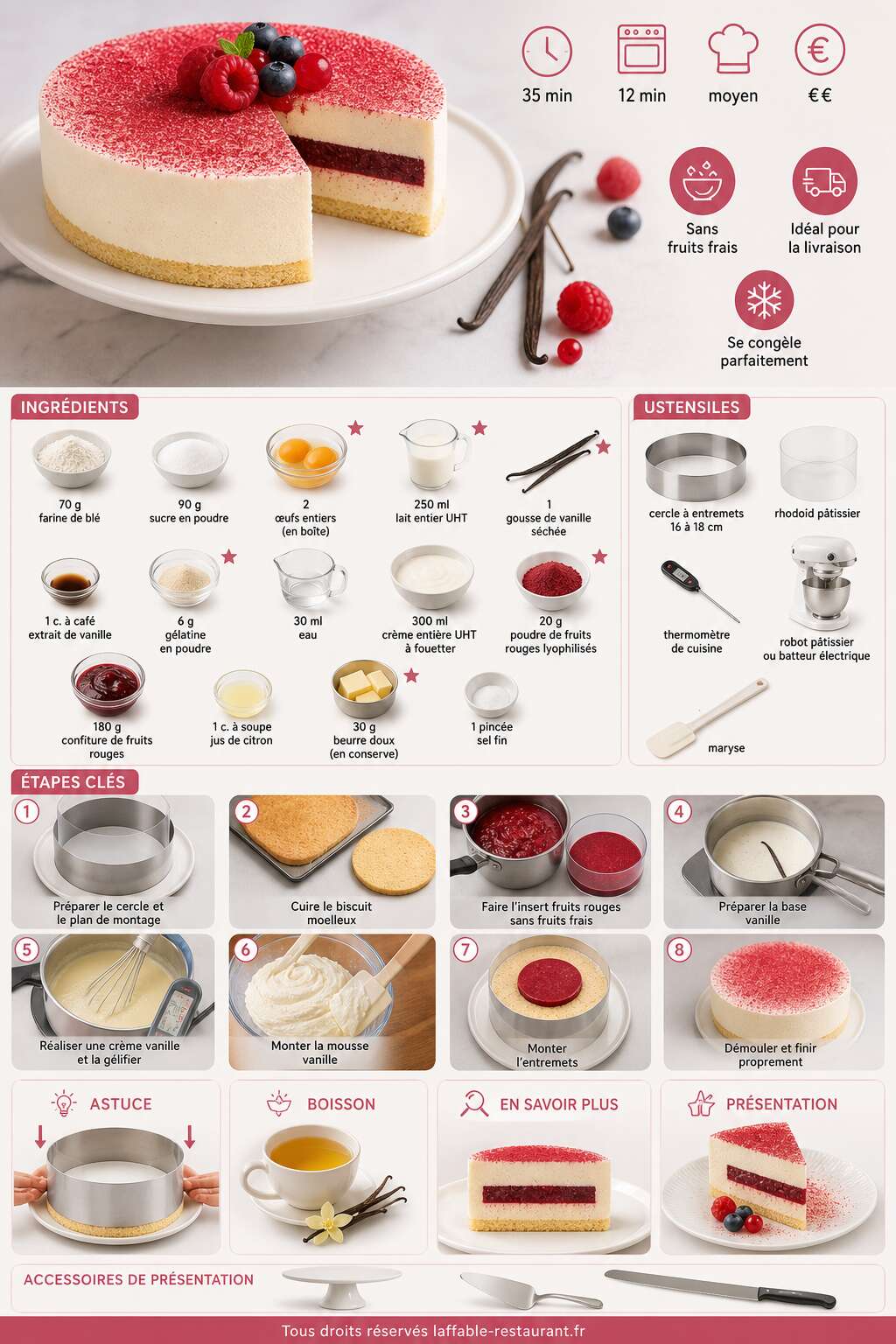 Fiche recette Recette d'entremets vanille et fruits rouges Fiche recette Recette d'entremets vanille et fruits rouges