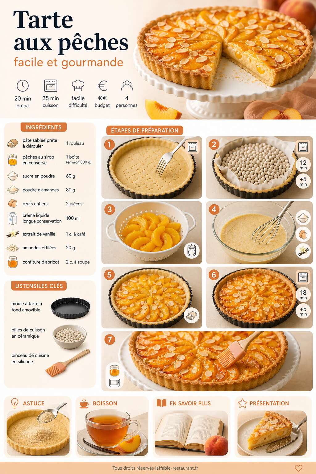 Fiche recette Recette de tarte aux pêches facile et gourmande Fiche recette Recette de tarte aux pêches facile et gourmande
