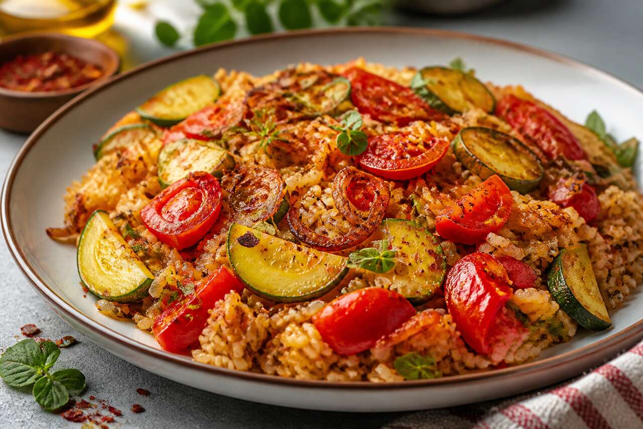 Riz sauté aux courgettes et tomates : recette facile et savoureuse