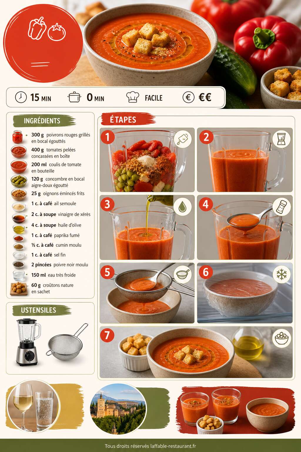 Fiche recette Gaspacho de poivrons et tomates : recette rafraîchissante d'été Fiche recette Gaspacho de poivrons et tomates : recette rafraîchissante d'été