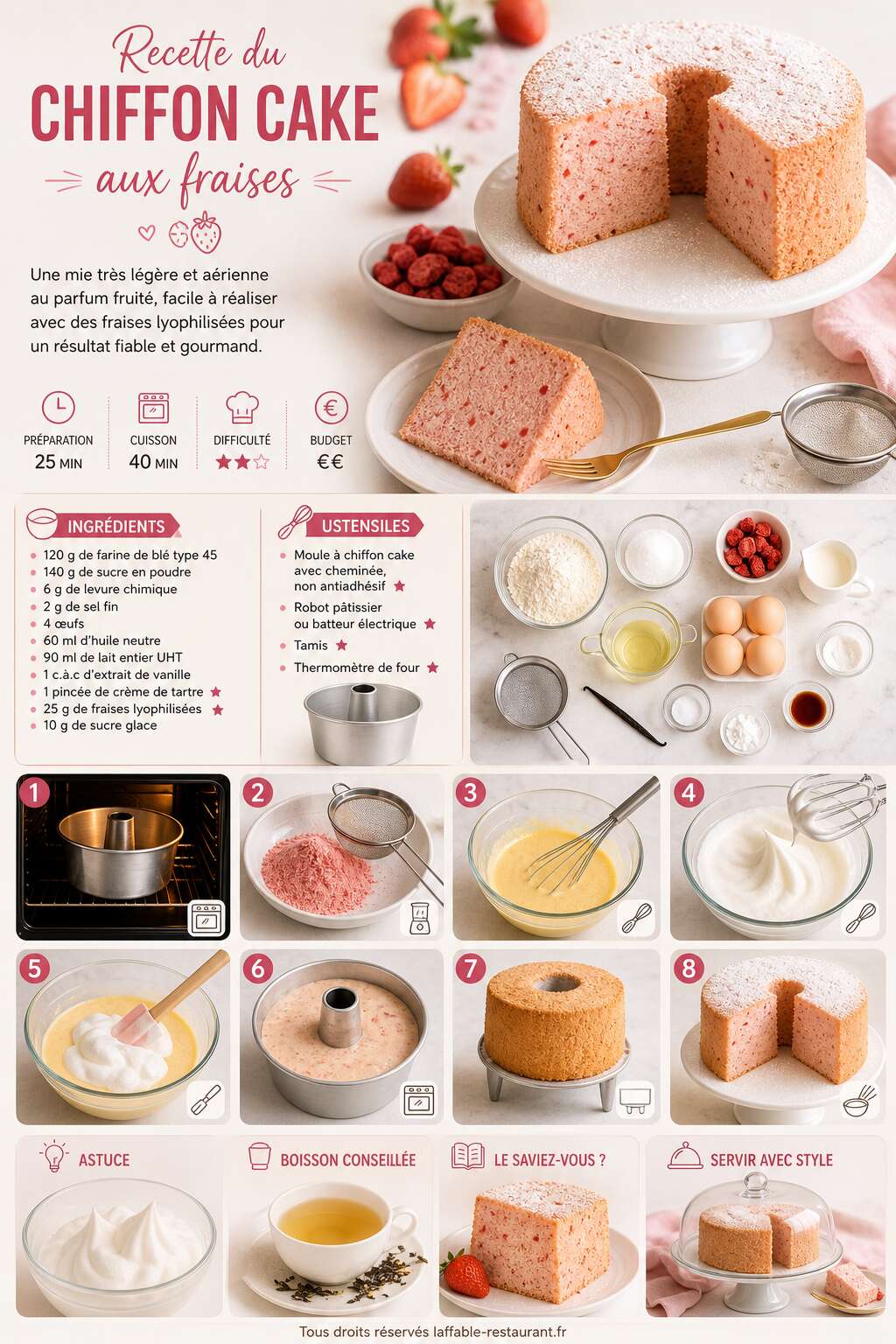 Fiche recette Recette du chiffon cake aux fraises Fiche recette Recette du chiffon cake aux fraises