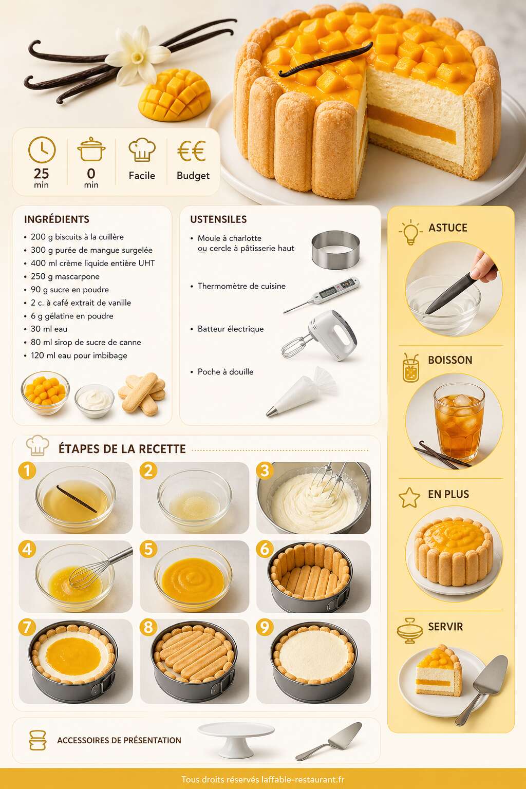 Fiche recette Recette de charlotte vanille mangue Fiche recette Recette de charlotte vanille mangue