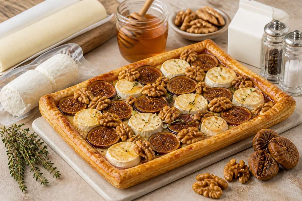 Tarte figues, chèvre et miel : recette gourmande