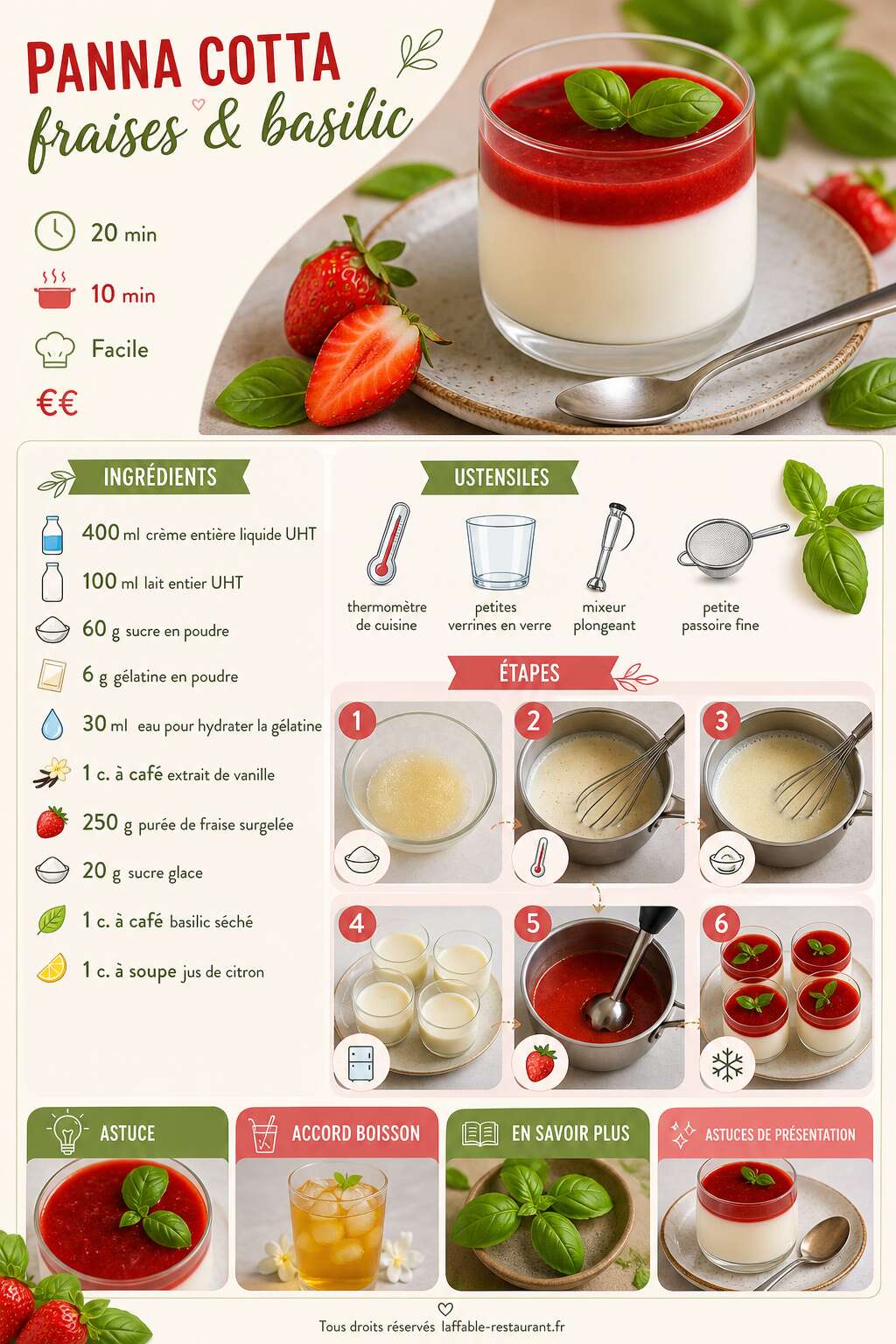 Fiche recette Panna cotta fraises et basilic : une recette gourmande et estivale Fiche recette Panna cotta fraises et basilic : une recette gourmande et estivale