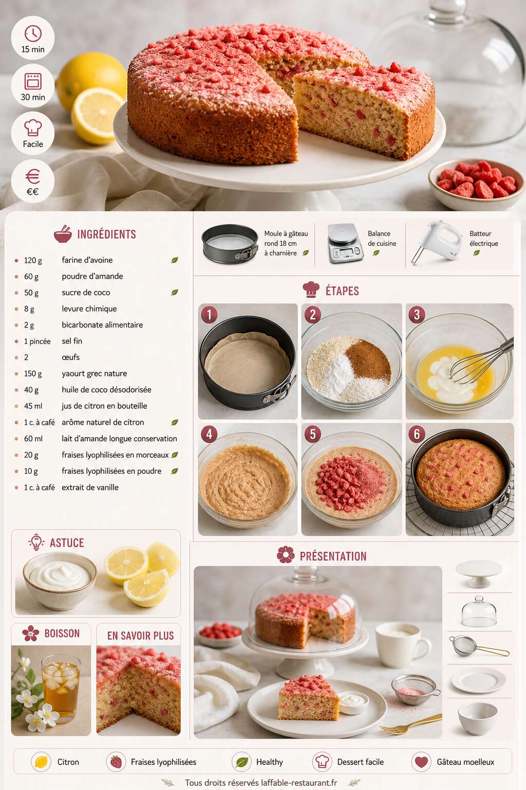 Fiche recette G&acirc;teau citron-fraises : recette healthy et savoureuse
