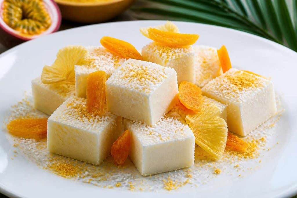 Recette de cubes coco vanille aux fruits exotiques