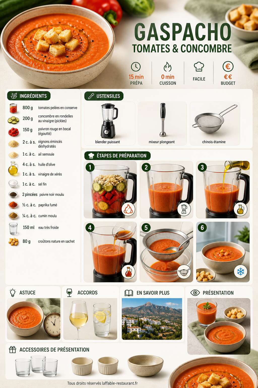 Fiche recette Recette gaspacho tomates et concombre