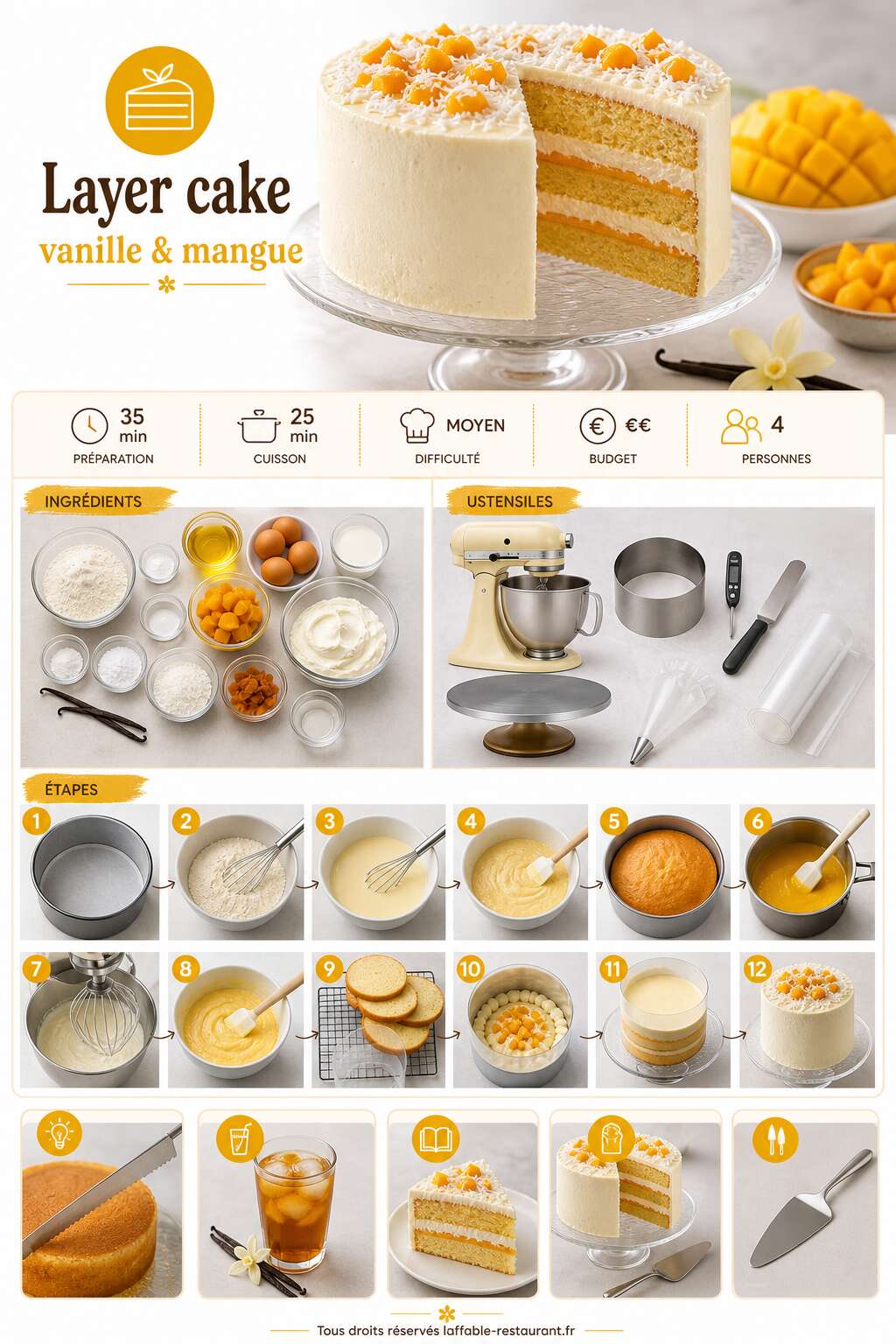 Fiche recette Recette du layer cake vanille et mangue