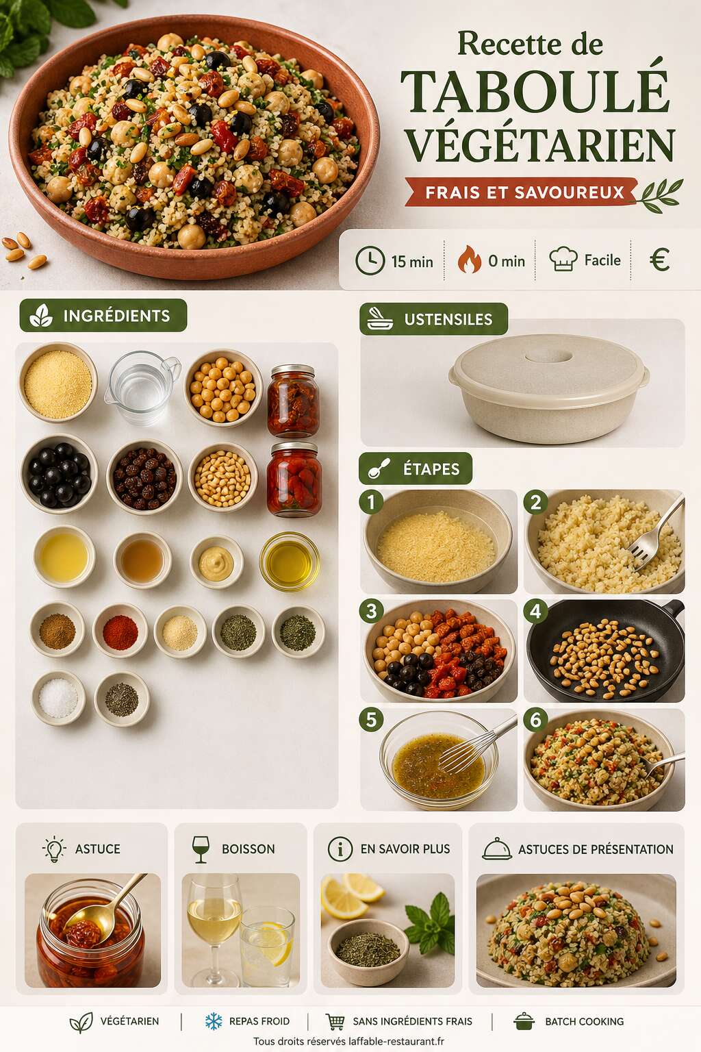 Fiche recette Recette de taboul&eacute; v&eacute;g&eacute;tarien : frais et savoureux