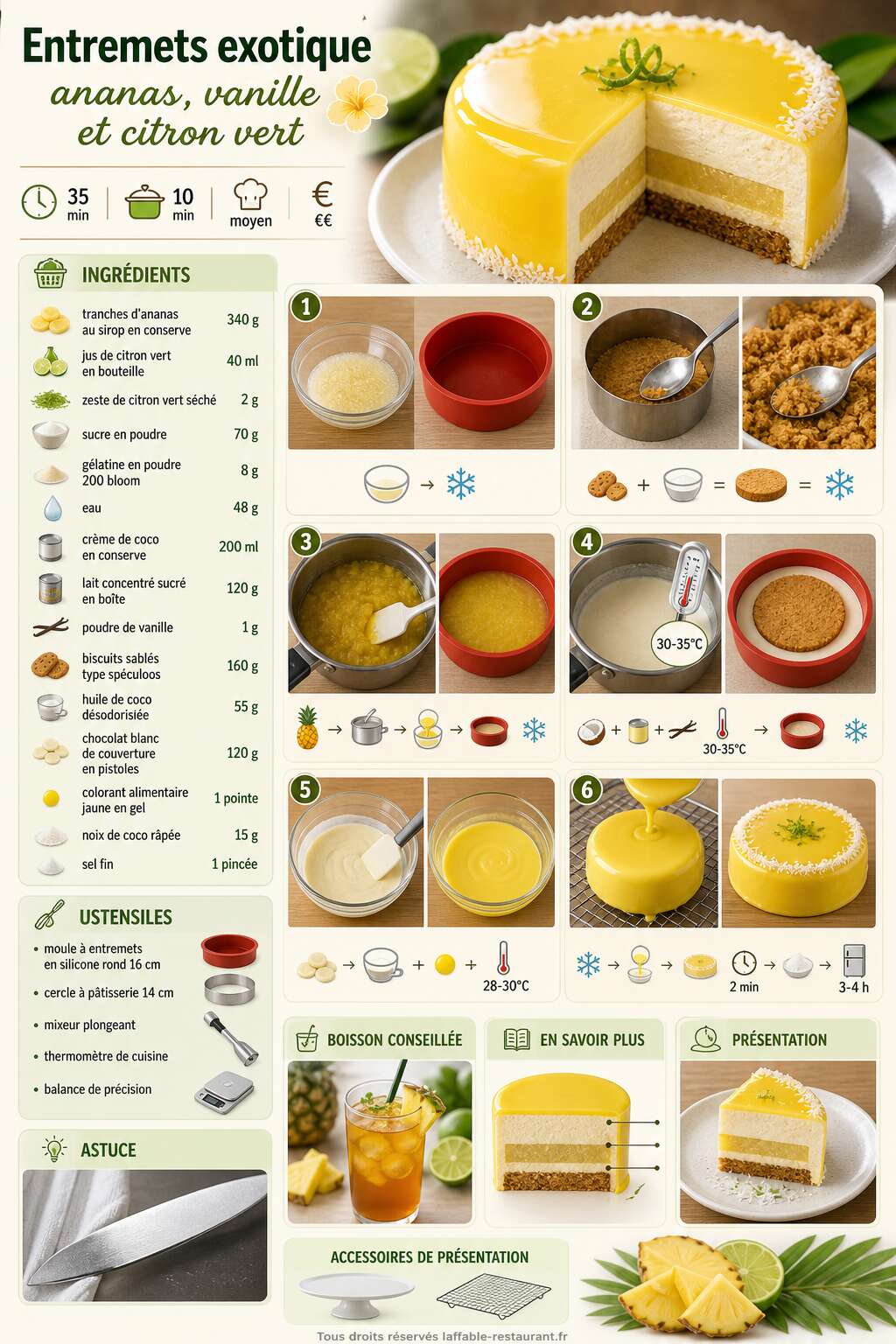 Fiche recette Recette d'entremets exotique ananas, vanille et citron vert