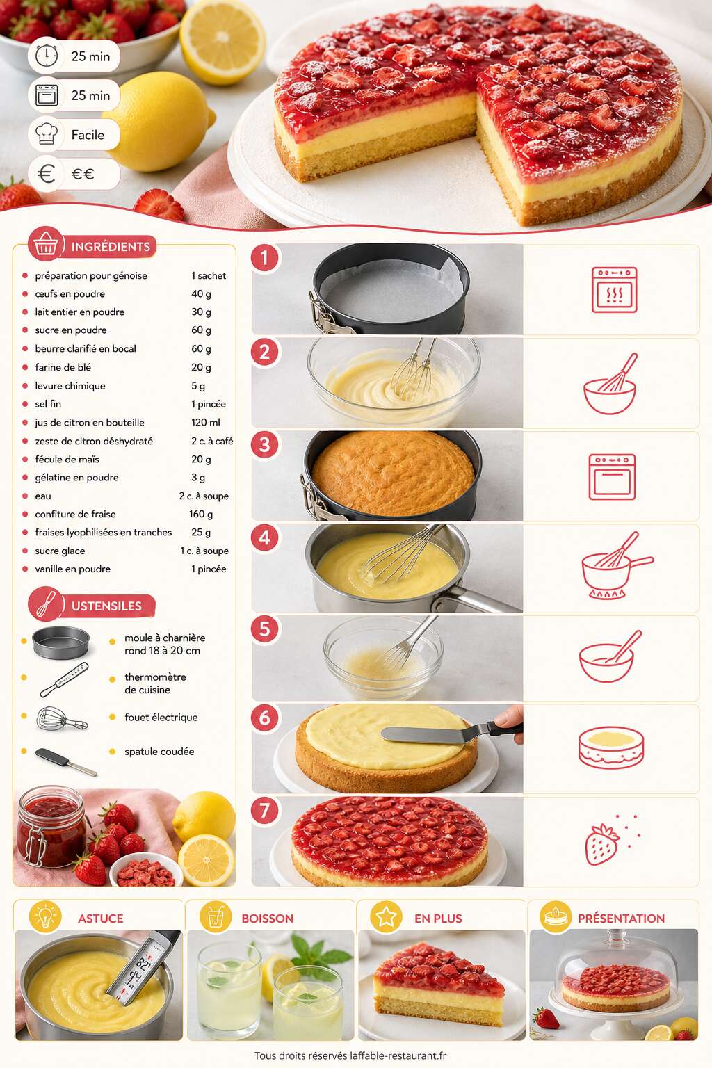Fiche recette G&acirc;teau tarte fraise citron : recette gourmande et facile