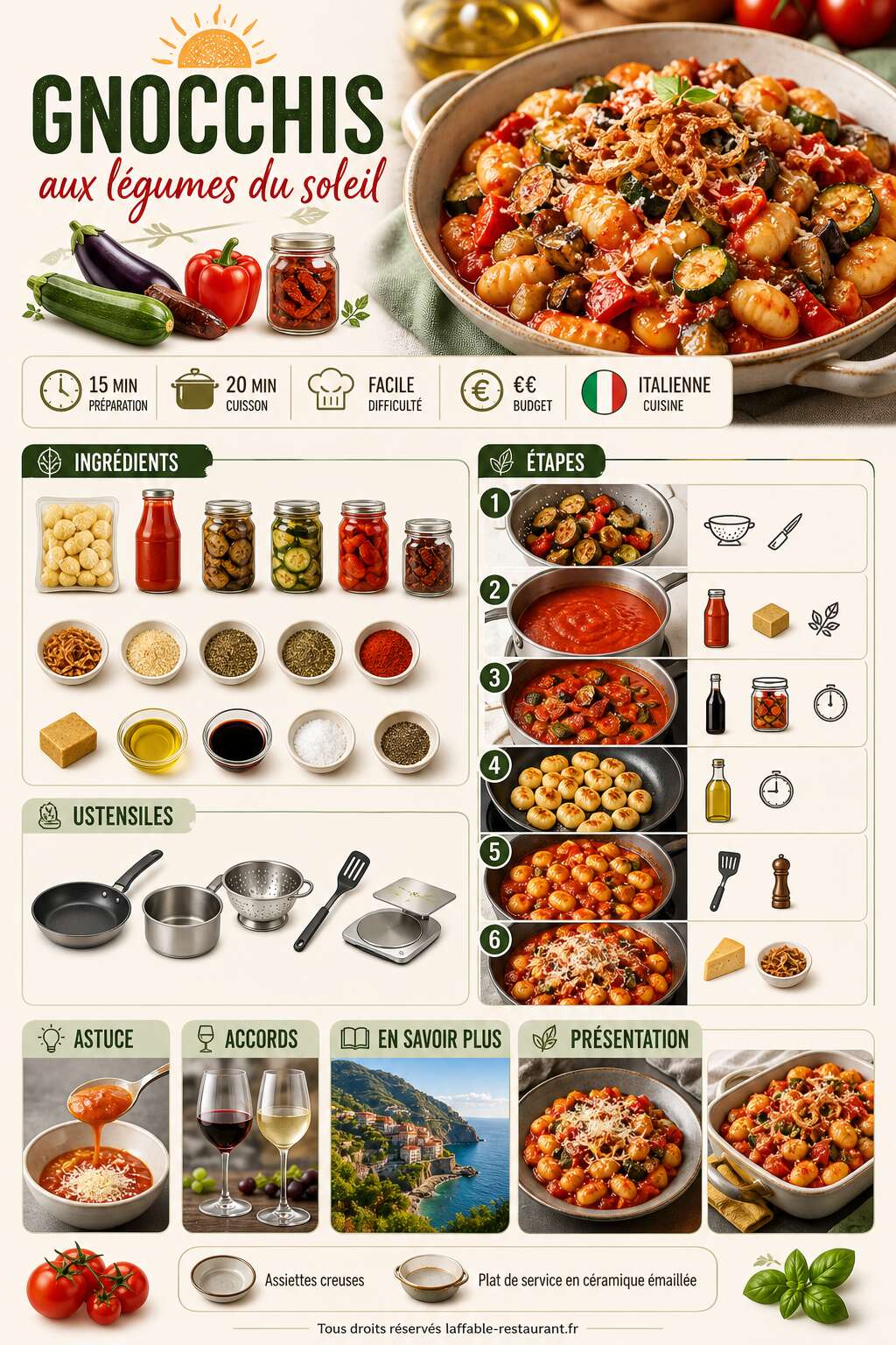 Fiche recette Gnocchis aux l&eacute;gumes du soleil : recette savoureuse et saine