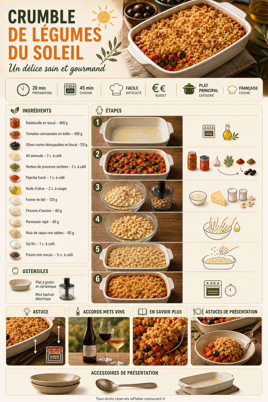 Fiche recette Recette de crumble de légumes du soleil : un délice sain et gourmand Fiche recette Recette de crumble de légumes du soleil : un délice sain et gourmand
