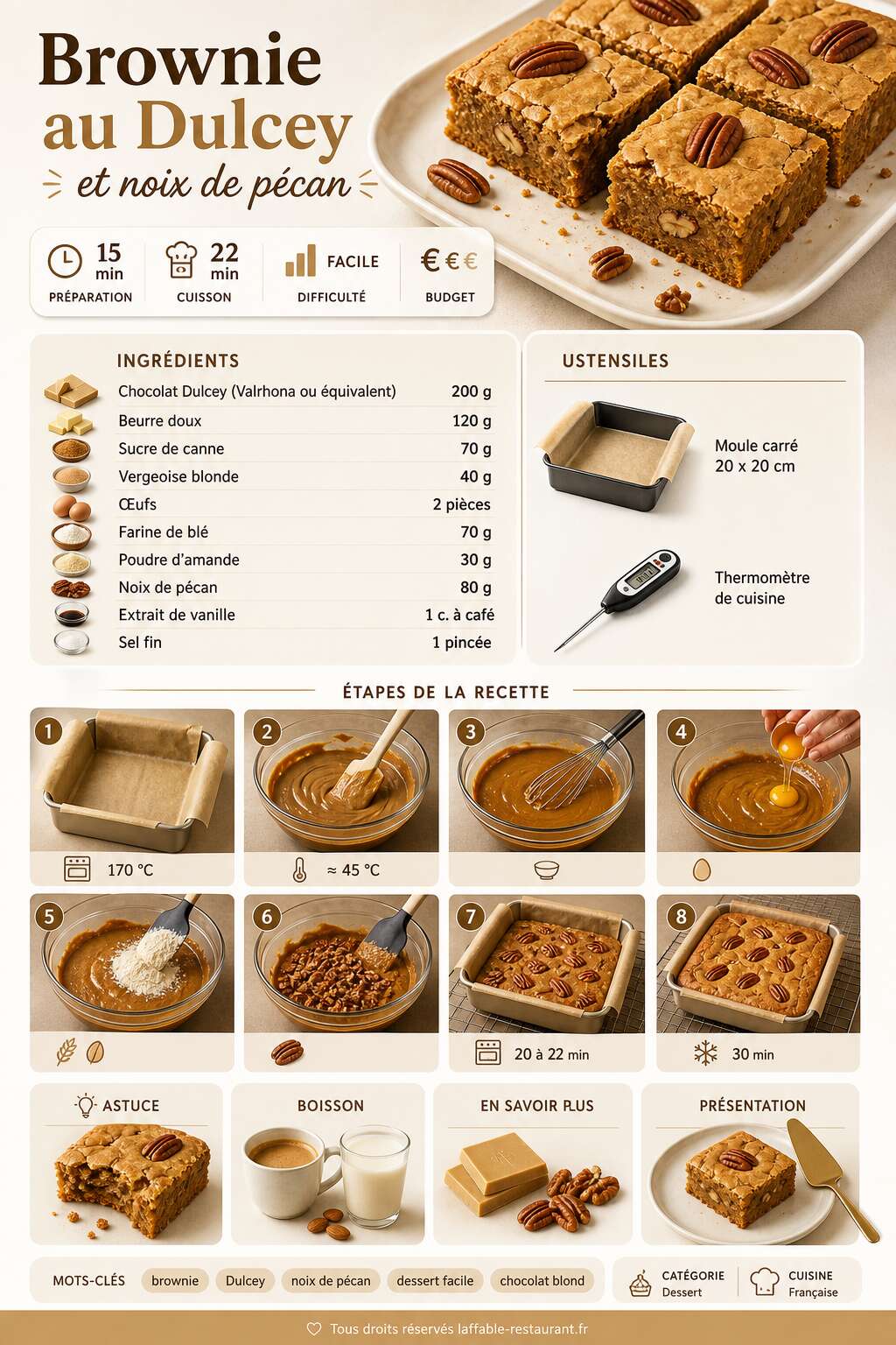 Fiche recette Recette du brownie au Dulcey et noix de pécan Fiche recette Recette du brownie au Dulcey et noix de pécan