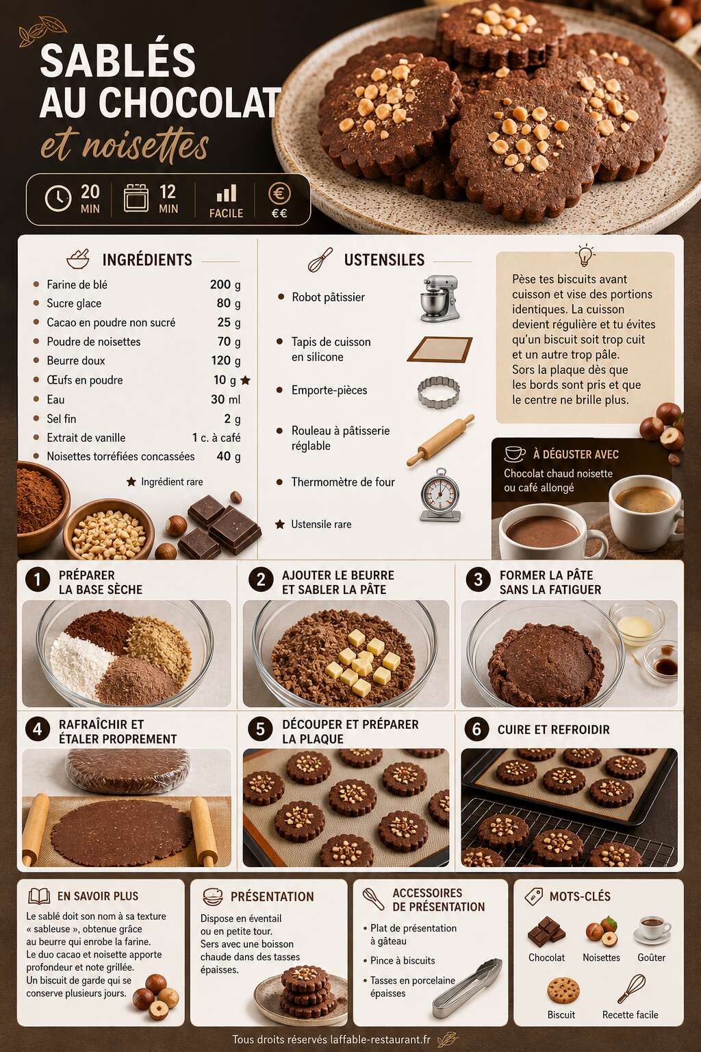 Fiche recette Recette de sabl&eacute;s au chocolat et noisettes