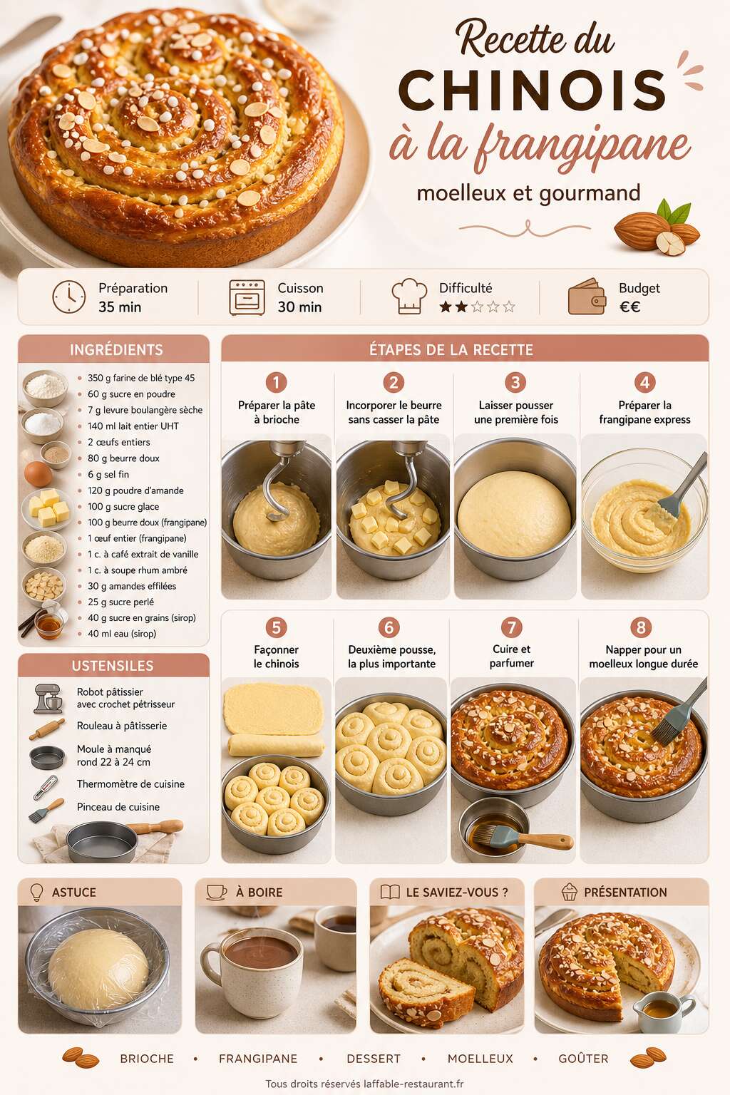 Fiche recette Recette du chinois à la frangipane moelleux et gourmand Fiche recette Recette du chinois à la frangipane moelleux et gourmand