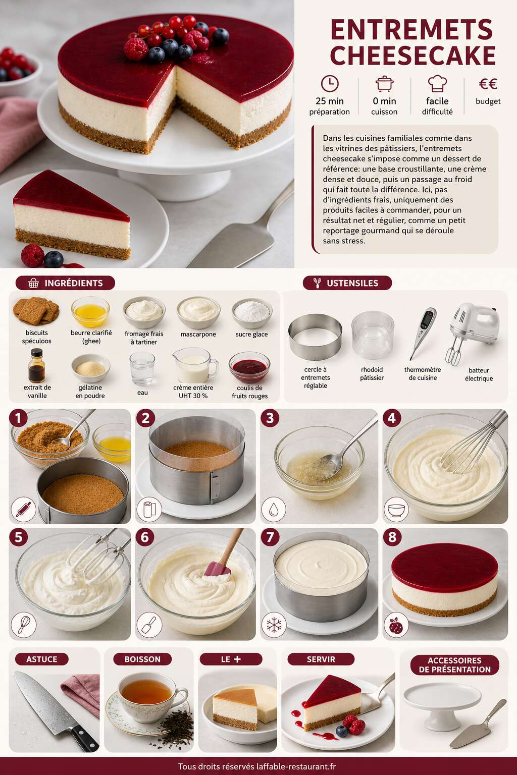 Fiche recette Recette d'entremets cheesecake