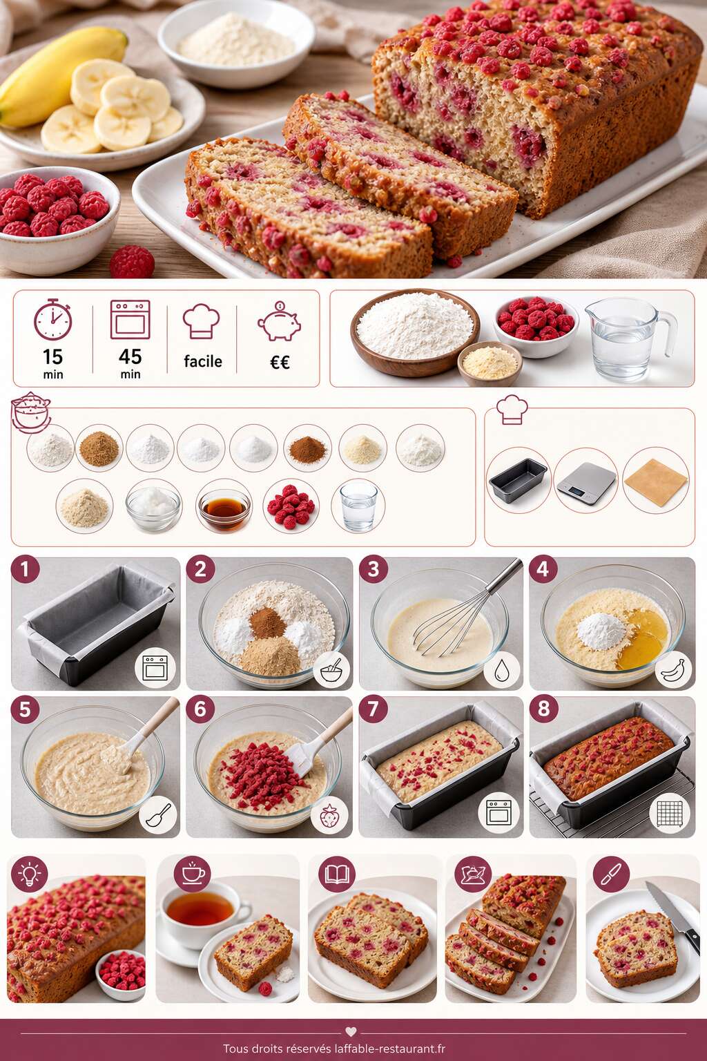 Fiche recette Recette de banana bread aux framboises : d&eacute;lice fruit&eacute; et moelleux