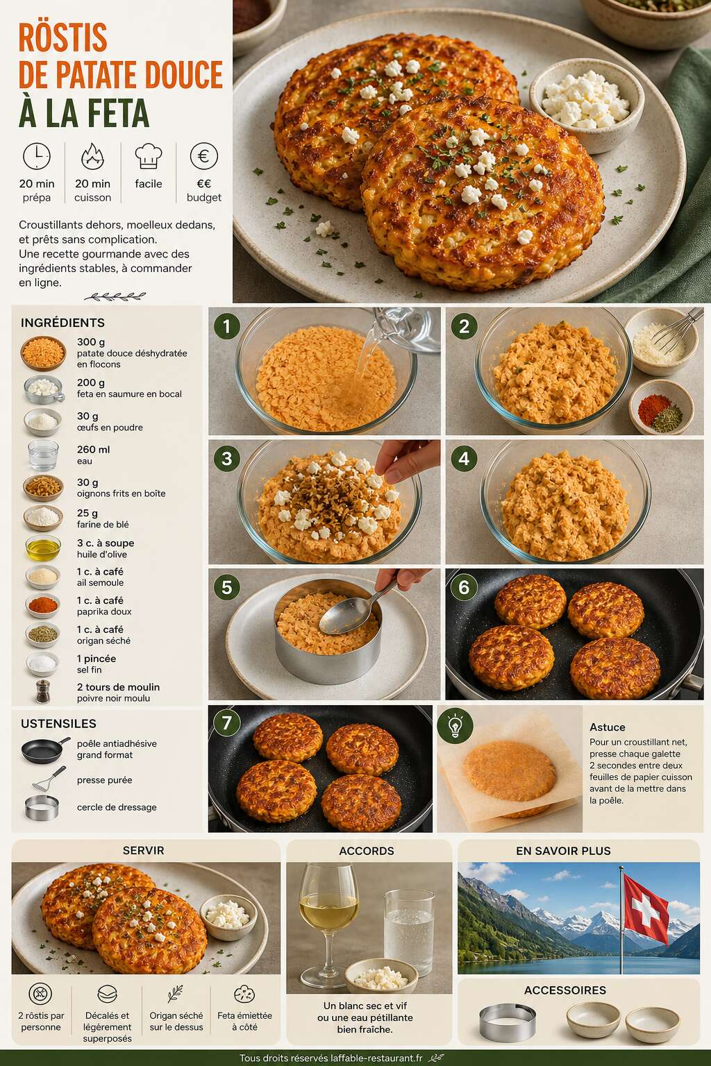Fiche recette Röstis de patate douce à la feta : recette gourmande et facile Fiche recette Röstis de patate douce à la feta : recette gourmande et facile
