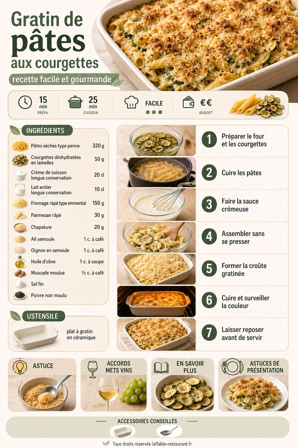 Fiche recette Gratin de pâtes aux courgettes : recette facile et gourmande Fiche recette Gratin de pâtes aux courgettes : recette facile et gourmande