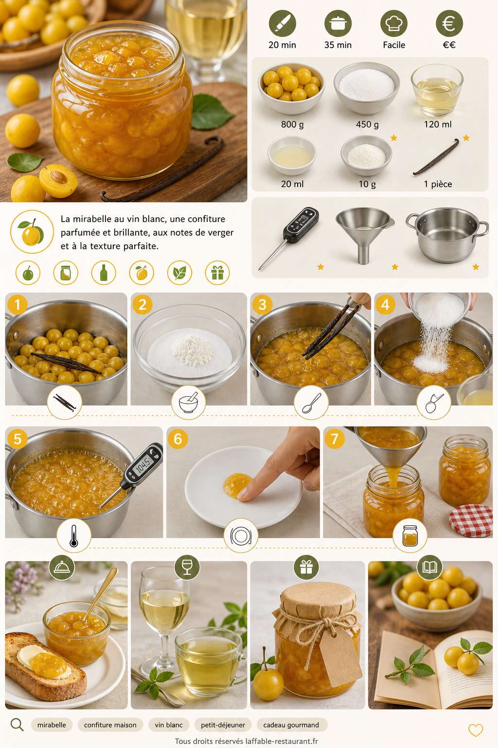Fiche recette Recette de confiture de mirabelles au vin blanc Fiche recette Recette de confiture de mirabelles au vin blanc