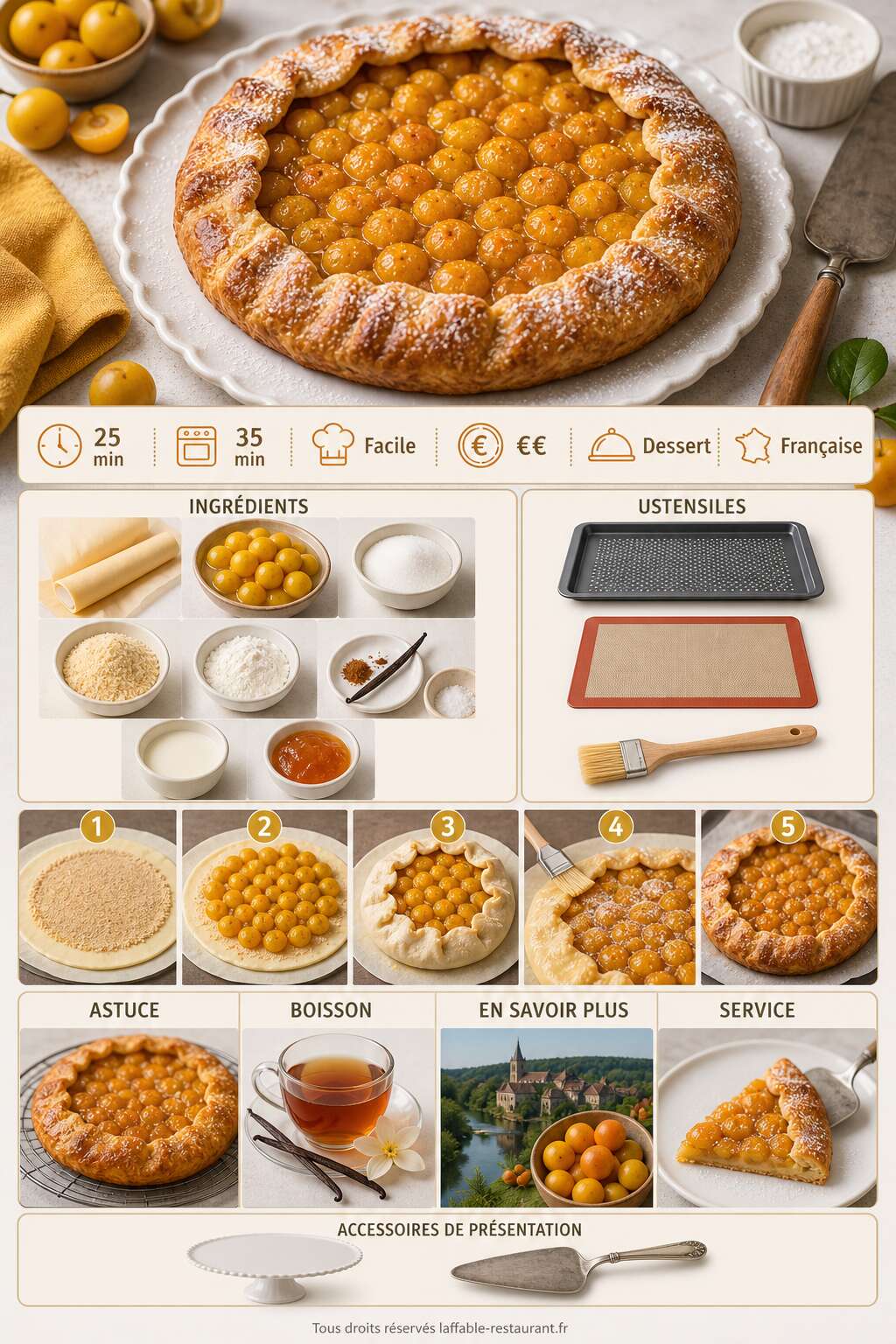 Fiche recette Recette de tarte rustique aux mirabelles Fiche recette Recette de tarte rustique aux mirabelles