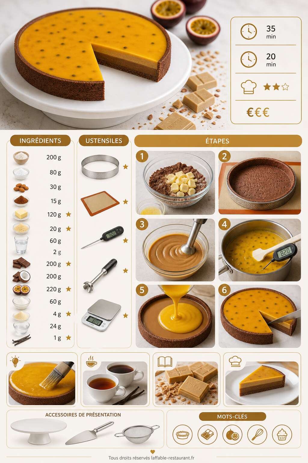 Fiche recette Recette de tarte passion et chocolat Dulcey Fiche recette Recette de tarte passion et chocolat Dulcey