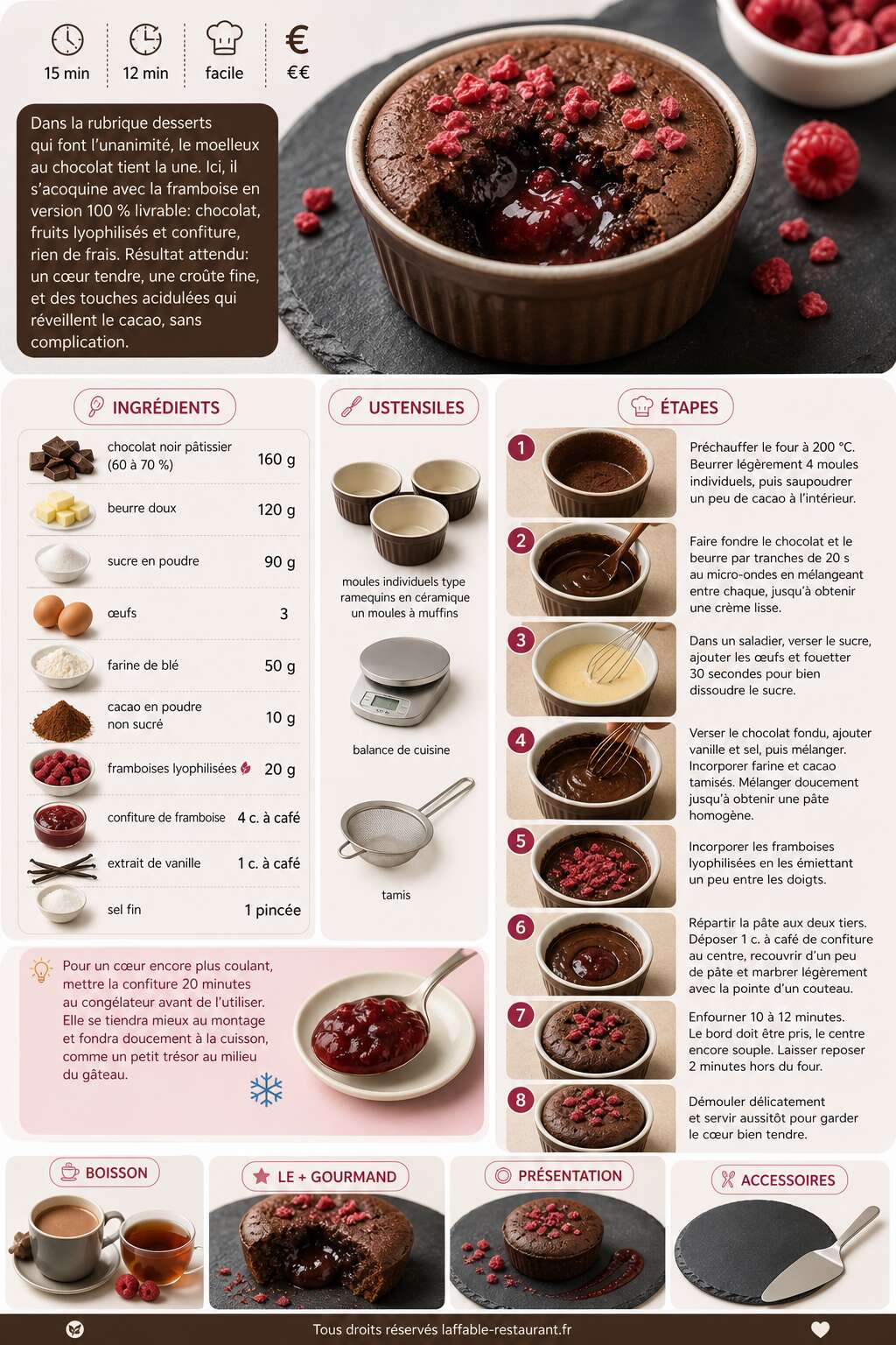 Fiche recette Moelleux au chocolat et framboises : recette facile et gourmande Fiche recette Moelleux au chocolat et framboises : recette facile et gourmande