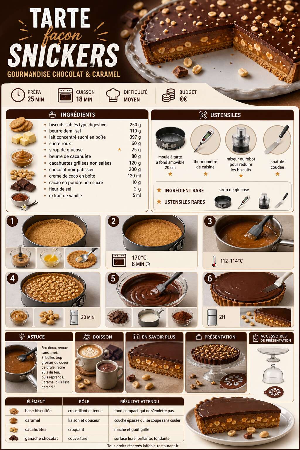 Fiche recette Recette de tarte façon Snickers : gourmandise chocolat et caramel Fiche recette Recette de tarte façon Snickers : gourmandise chocolat et caramel