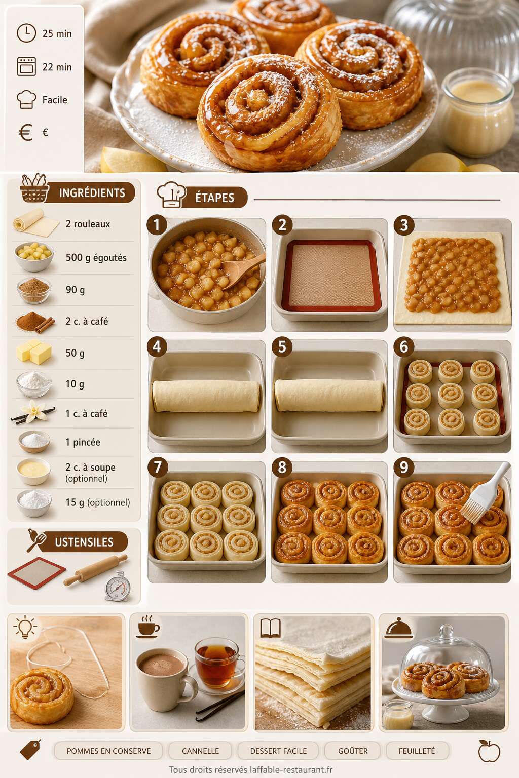 Fiche recette Roul&eacute;s aux pommes et cannelle : recette gourmande