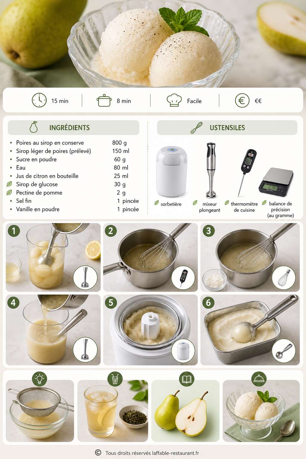 Fiche recette Recette de sorbet aux poires maison