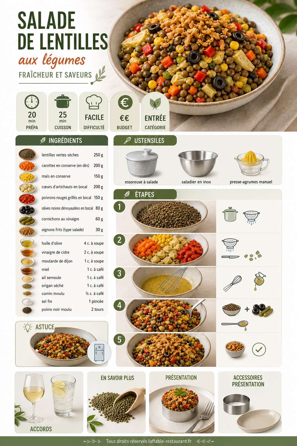 Fiche recette Recette de salade de lentilles aux l&eacute;gumes : fra&icirc;cheur et saveurs