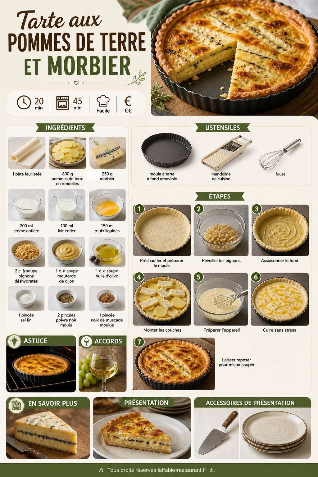 Fiche recette Tarte aux pommes de terre et Morbier : recette d&eacute;licieuse et facile