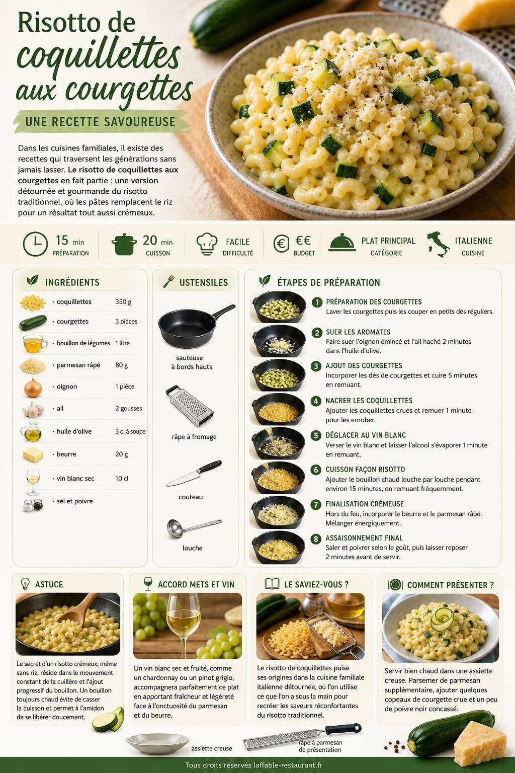 Fiche recette Risotto de coquillettes aux courgettes : une recette savoureuse