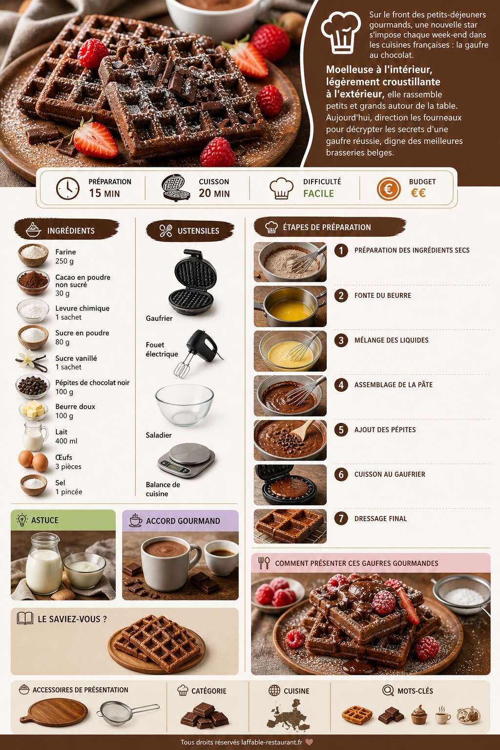 Fiche recette Recette de gaufres au chocolat gourmandes et moelleuses