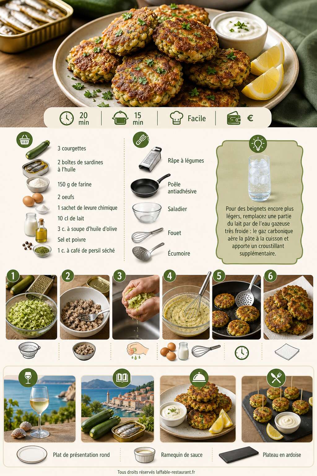 Fiche recette Beignets de courgettes et sardines : recette gourmande et facile Fiche recette Beignets de courgettes et sardines : recette gourmande et facile