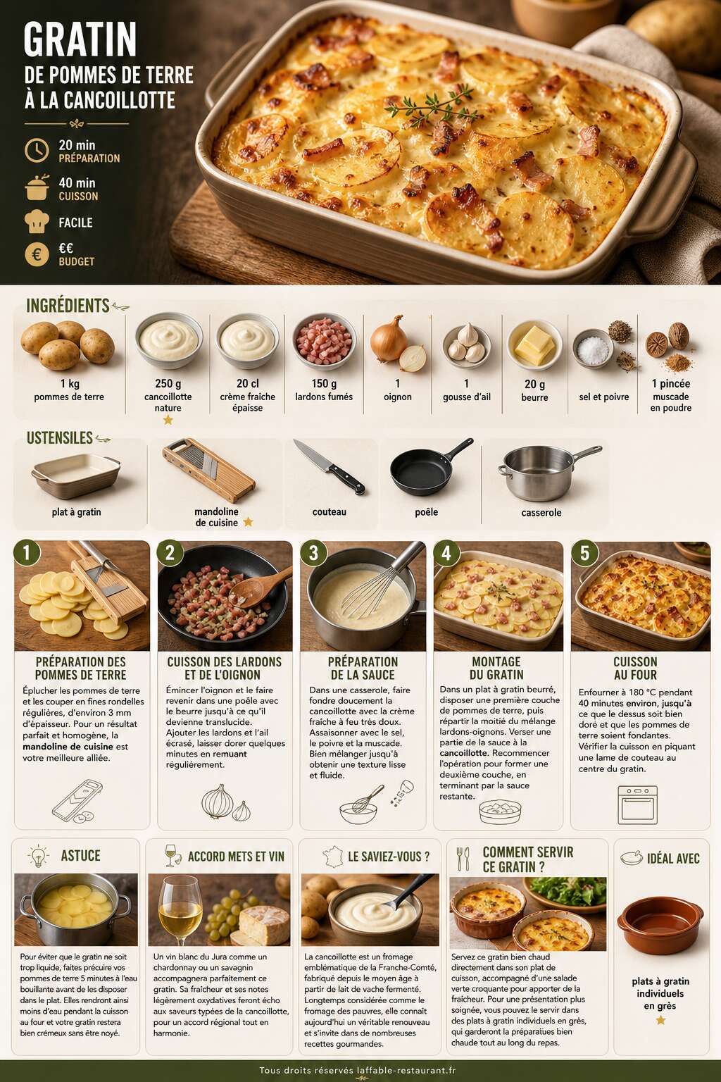 Fiche recette Gratin de pommes de terre à la cancoillotte : recette gourmande et facile Fiche recette Gratin de pommes de terre à la cancoillotte : recette gourmande et facile