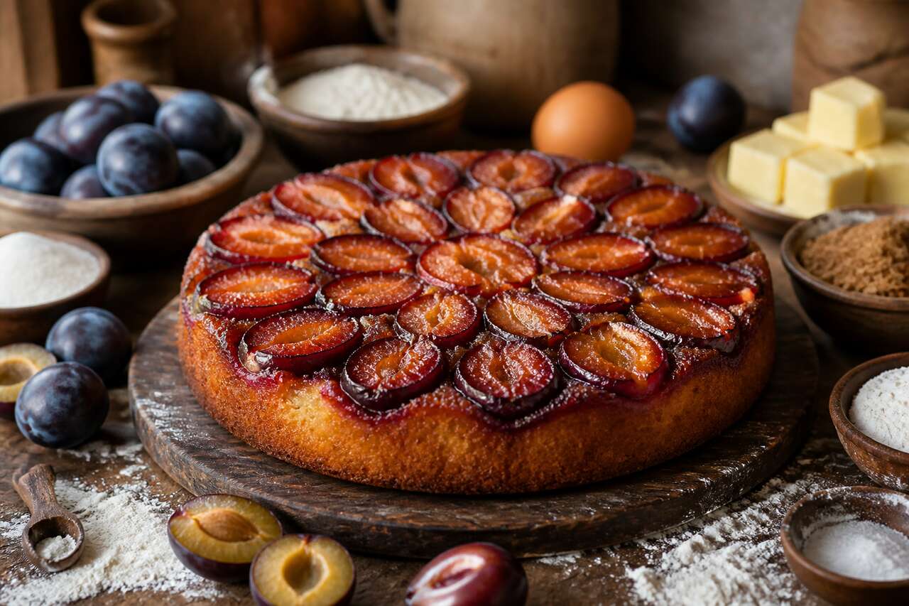 Gâteau renversé aux quetsches : recette facile