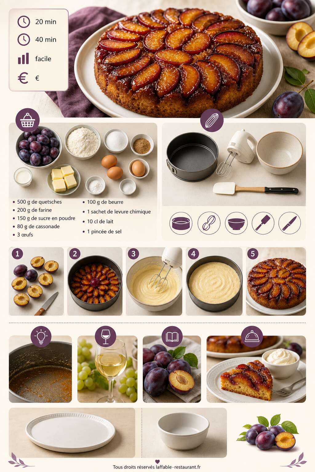Fiche recette Gâteau renversé aux quetsches : recette facile Fiche recette Gâteau renversé aux quetsches : recette facile