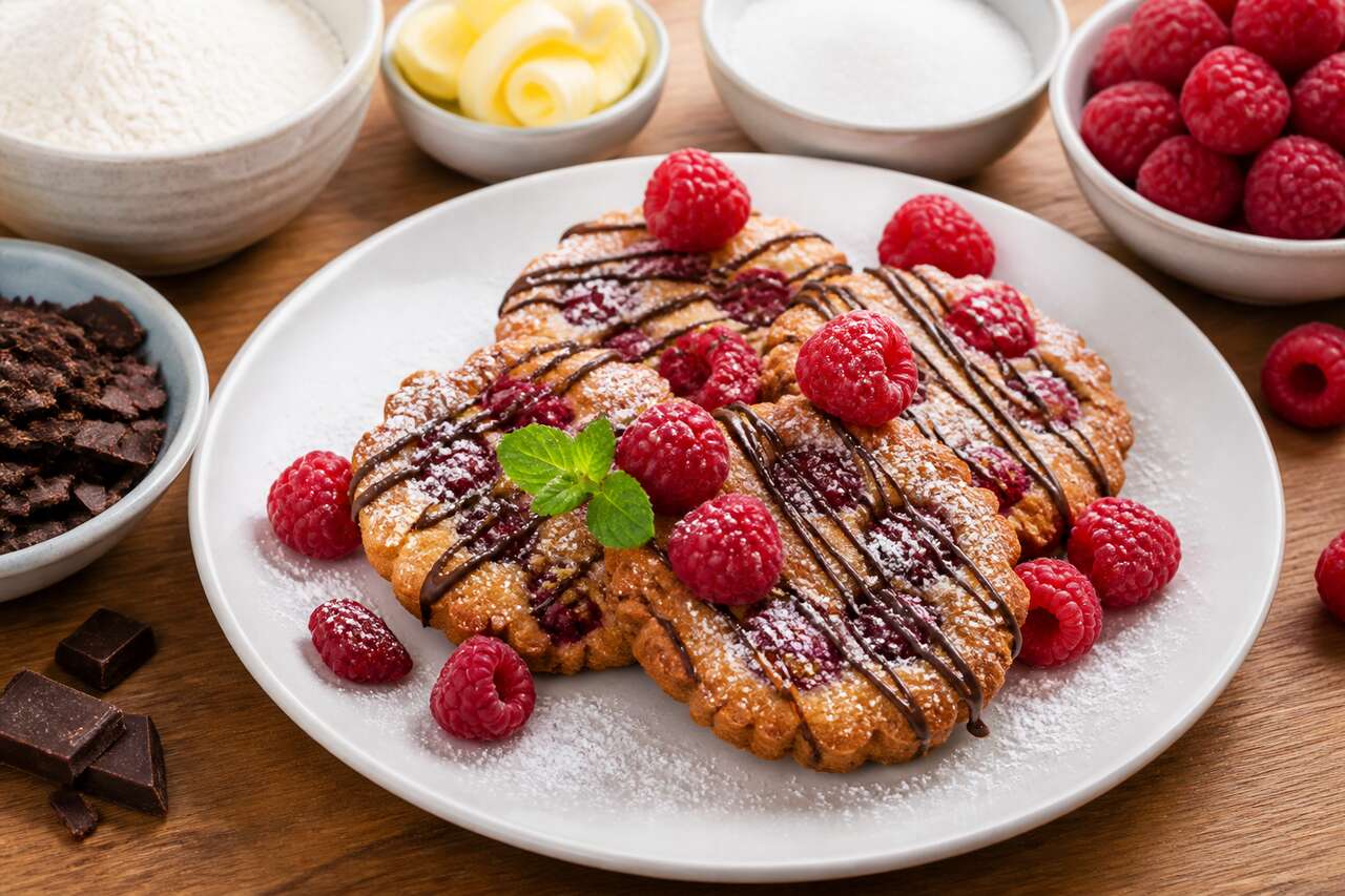 Recette de sablé aux framboises et chocolat à l'assiette