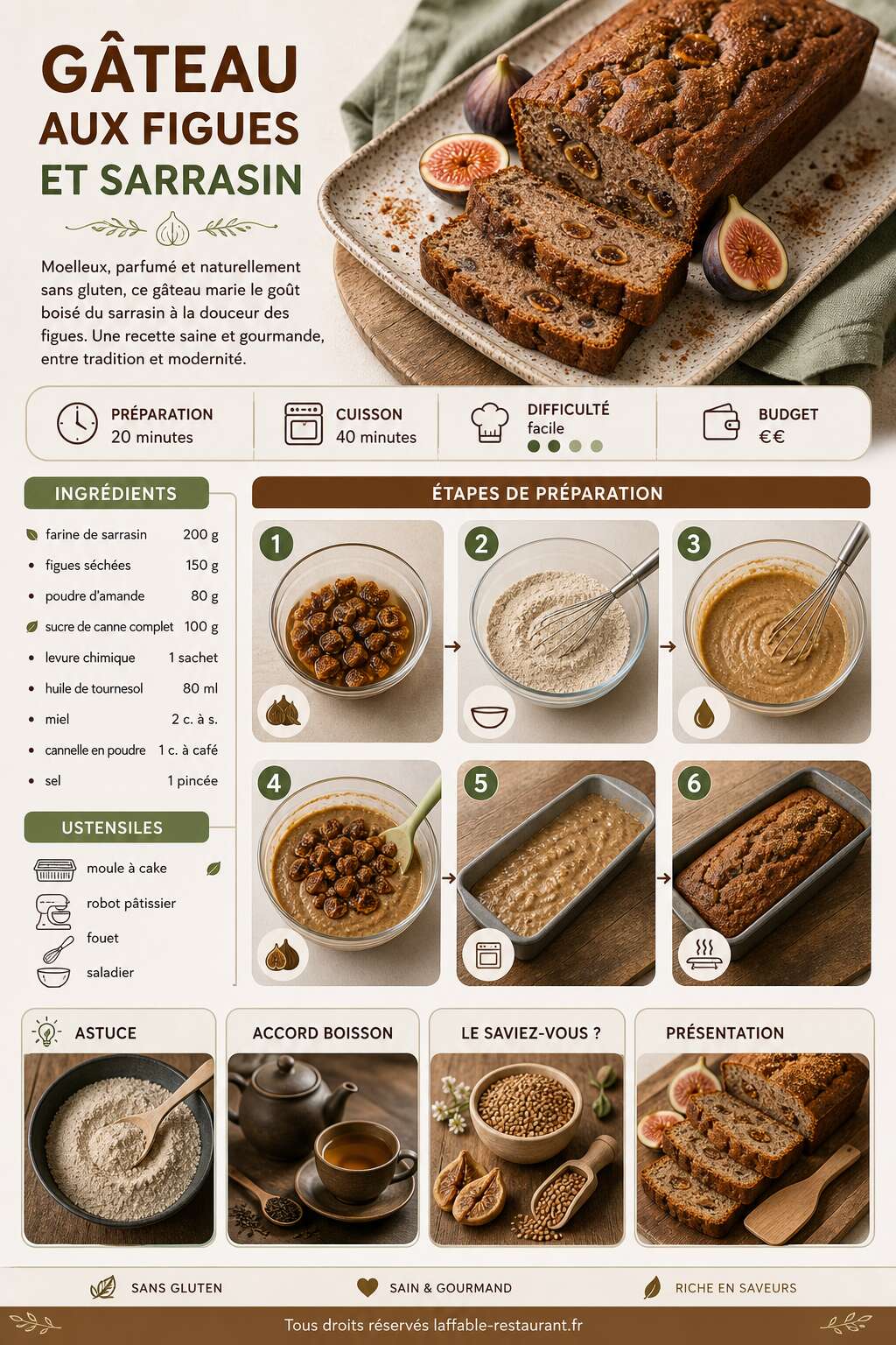 Fiche recette G&acirc;teau aux figues et sarrasin : recette gourmande et saine