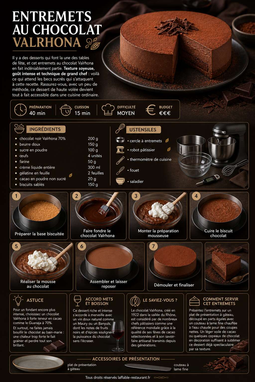 Fiche recette Recette d'entremets au chocolat Valrhona
