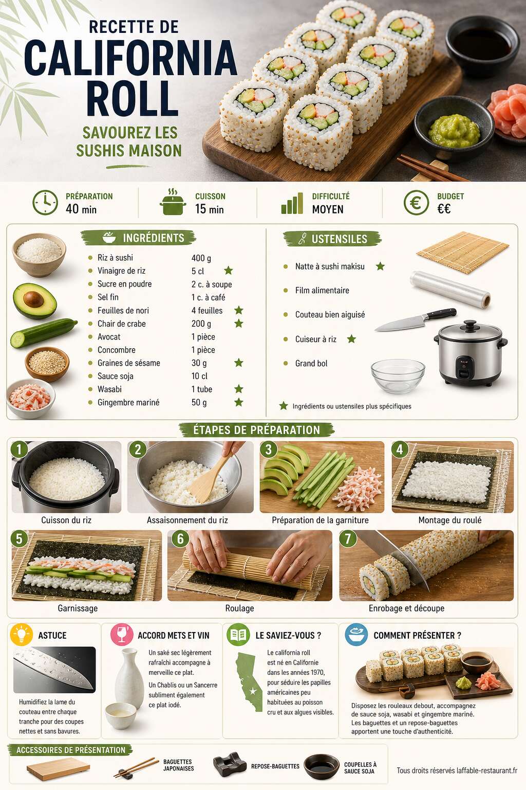 Fiche recette Recette de California Roll : savourez les sushis maison