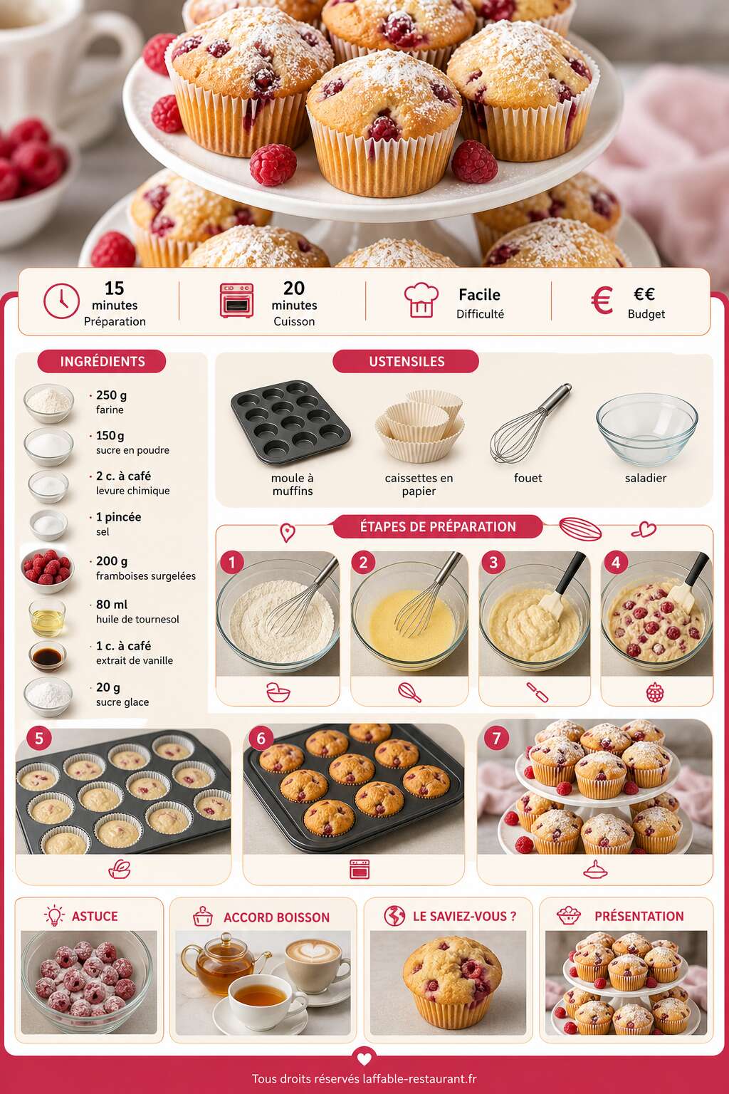 Fiche recette Recette de muffins aux framboises délicieux Fiche recette Recette de muffins aux framboises délicieux
