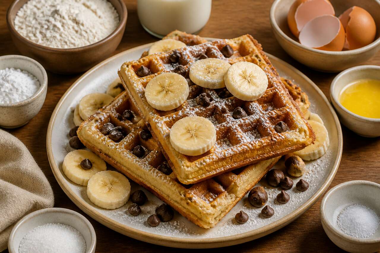 Recette de gaufres moelleuses à la banane et au chocolat