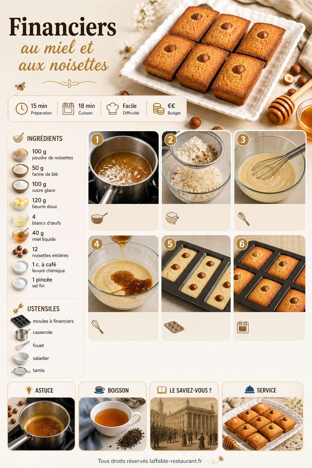 Fiche recette Recette de financiers au miel et aux noisettes